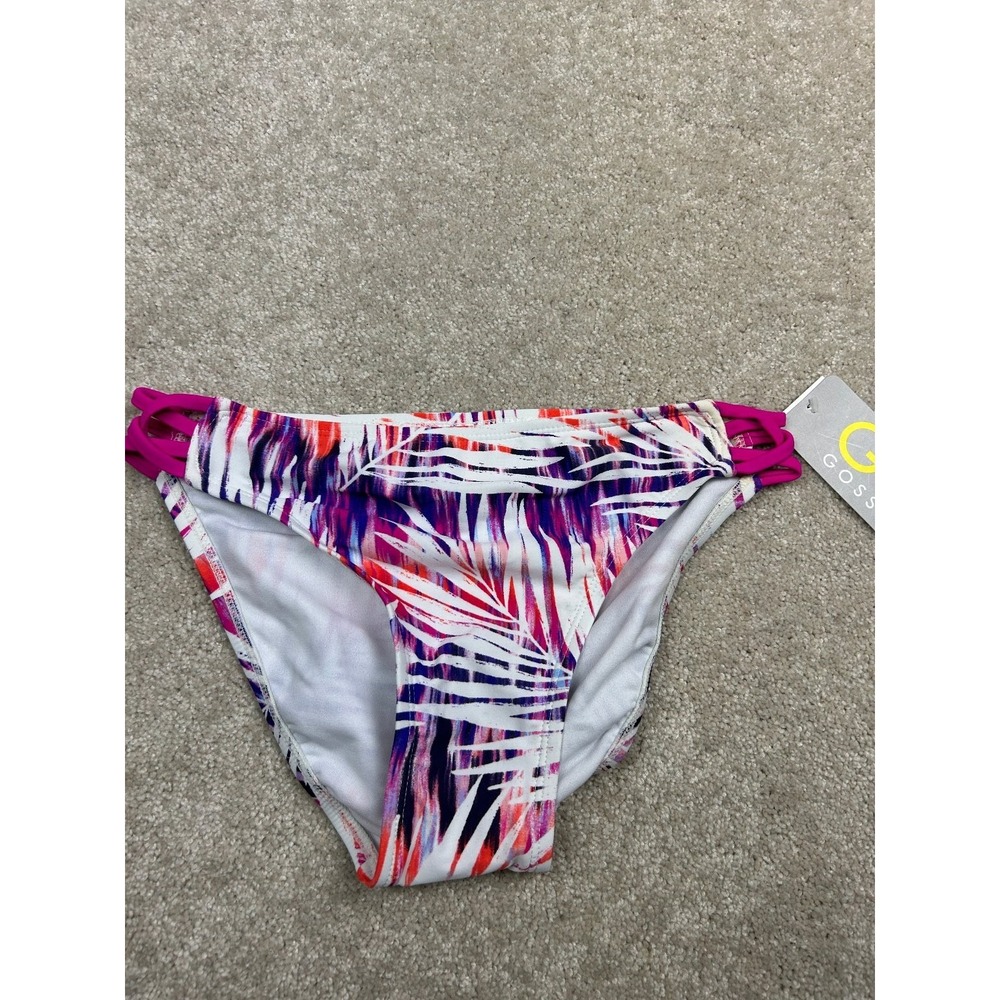 GO GOSSIP‎ Women's Multi Tropical Bikini Bottom S Strappy Nylon Spandex